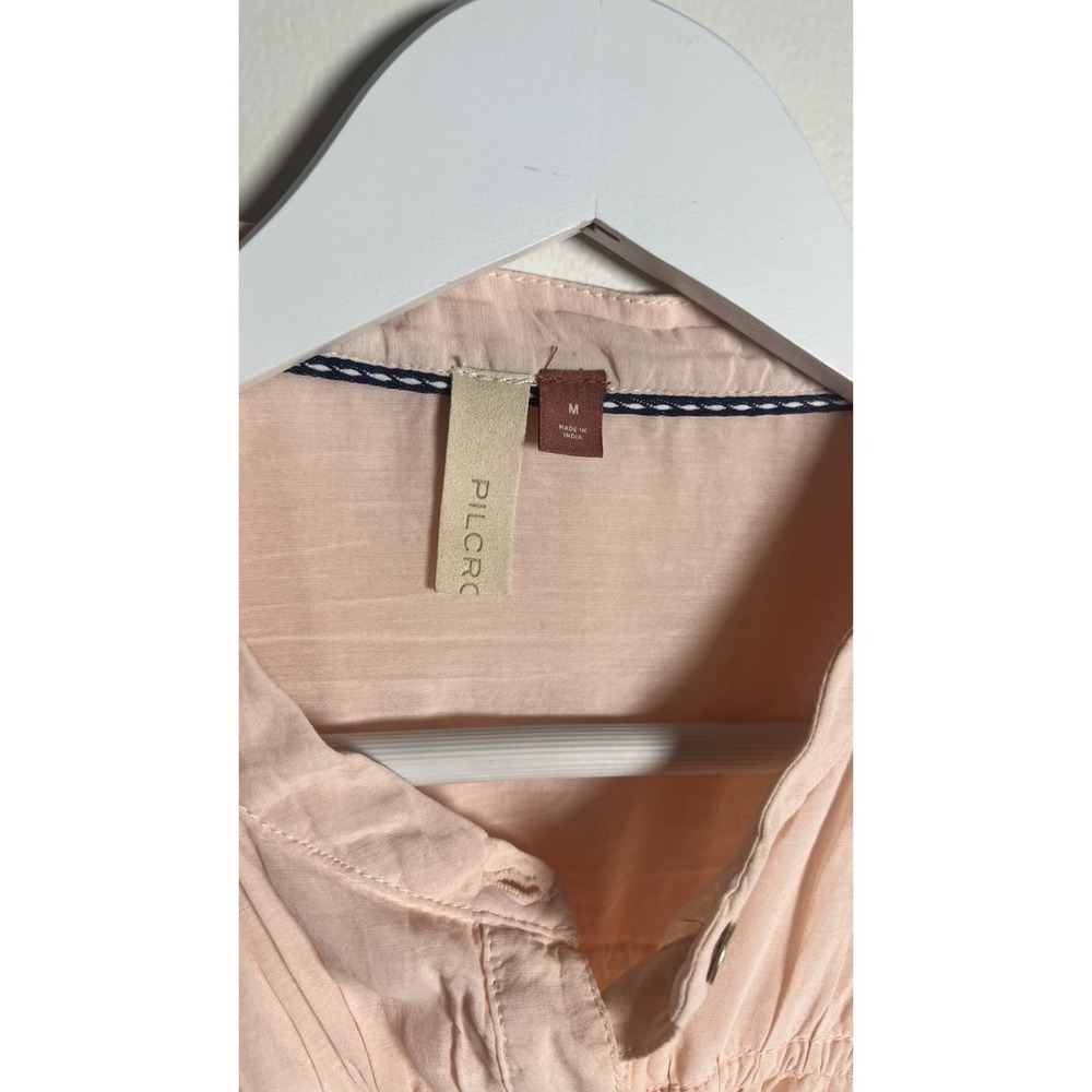 Anthropologie Pilcro Henley Womens Medium Boxy Boho Blouse Peach Cotton Blend - Picture 7 of 11